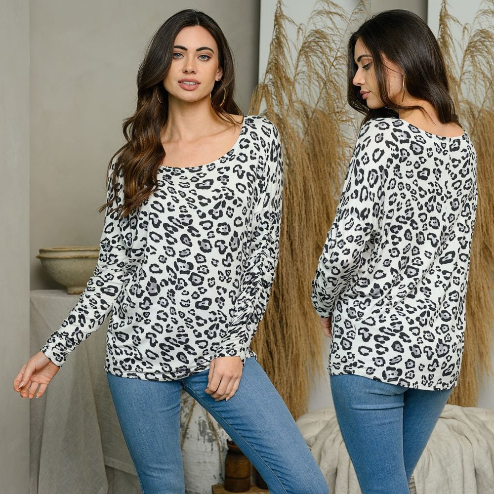 LAST 3 PACK: Long sleeve women's animal print fall wintter soft cute top leopard